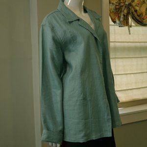 Open Front Teal Linen Jacket Coldwater Creek Size L